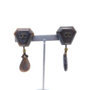 99A イヤリング ココマーク ウッドモチーフ クリップ式 黒 ブラック