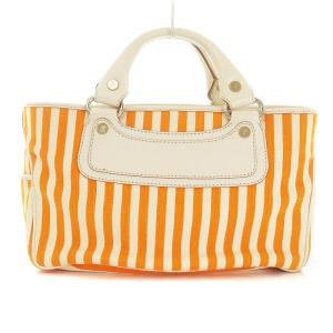 CELINE ブギーバッグ ハンドバッグ キャンバス レザー ストライプ オレンジ アイボリー