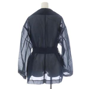 AURALEE シアー シャツ ジャケット シルク テーラード ベルトリボン 0 紺 ネイビー