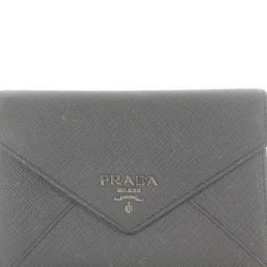 PRADA 三つ折り財布 レザー ロゴ グレー
