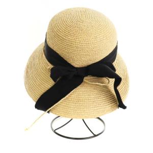 HELEN KAMINSKI ラフィアハット 麦わら帽子 リボン ベージュ 黒 ブラック