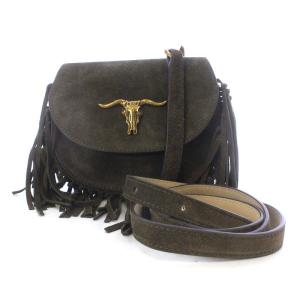 フリンジ 2way クロスボディ ショルダーバッグ ワンショルダー ウエストバッグ ボディバッグ スエード カーキ