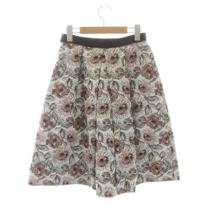 ANAYI フレアスカート タック 花柄 ひざ丈 38 ミントブルー サーモンピンク 黒