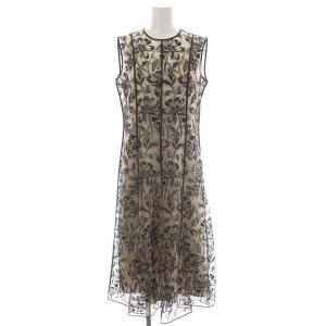 ドローイング エンブロイダリーワンピース ノースリーブ ロング シアー 38 黒 ブラウンベージュ