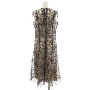 ANAYI ドローイング エンブロイダリーワンピース ノースリーブ ロング シアー 38 黒 ブラウンベージュ