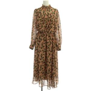 パンジープリントワンピース シアー ロング 長袖 38 ベージュ 黒 ピンク