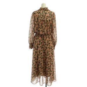 ANAYI パンジープリントワンピース シアー ロング 長袖 38 ベージュ 黒 ピンク