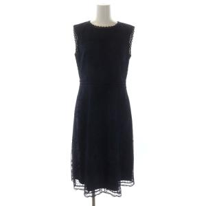 ノースリーブワンピース レース ひざ丈 Aライン 38 紺 ネイビー