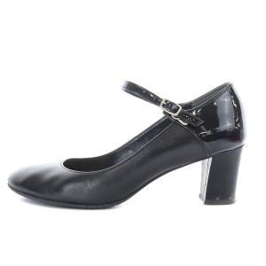 REGAL パンプス ヒール ラウンドトゥ エナメル レザー ストラップ 23.5cm 黒 ブラック