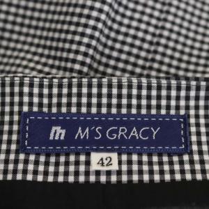 M'S GRACY ギンガムチェック ワンピース 膝丈 ノースリーブ ベルト付き 42 黒 白 ブラック ホワイト