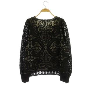 GRACE CONTINENTAL 22AW 刺繍レースブラウス 長袖 Vネック 38 黒 ブラック ライトベージュ