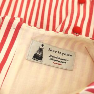 leur logette ストライプフリルブラウス 六分袖 シルク混 1 赤 レッド アイボリー