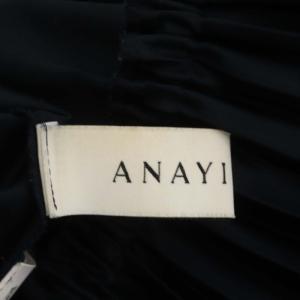 ANAYI バックサテンプリーツワンピース 長袖 ロング ベルト付き 38 濃紺 ダークネイビー
