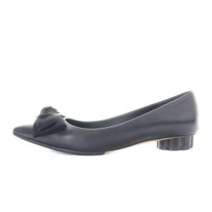 Salvatore Ferragamo フラットシューズ パンプス ポインテッドトゥ レザー リボン 6.5 24cm 黒 ブラック