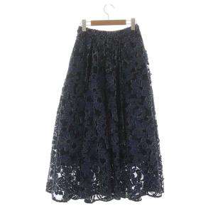 Ameri VINTAGE ANTHESIS LACE SKIRT レーススカート ロング フレア ギャザー 青 紺 ブルー ネイビー