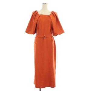 22SS パフスリーブジャージワンピース ロング 五分袖 ベルト付き 36 オレンジ