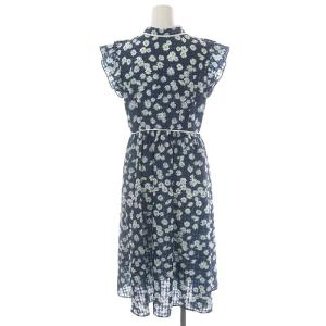 Chesty フリルワンピース 花柄 チェック ロング フレンチスリーブ 0 紺 白 黄