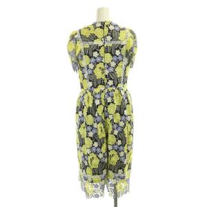 Chesty 21SS カラフルレースワンピース 花柄刺繍 ミモレ丈 ロング 半袖 0 紺 黄色 マルチカラー