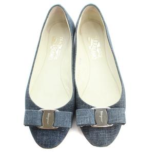 Salvatore Ferragamo ヴァラ デニム パンプス 5 22.5cm 紺 ネイビー
