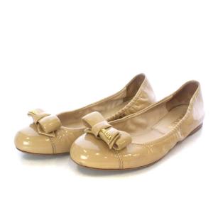 バレエシューズ パンプス フラット リボンモチーフ エナメルレザー 35.5 22.5cm ベージュ