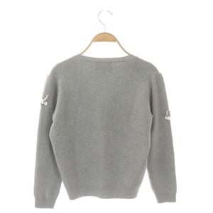 Chesty フラワー刺繍カーディガン ニット 長袖 Vネック ビジュー パール アンゴラ混 F グレー マルチカラー