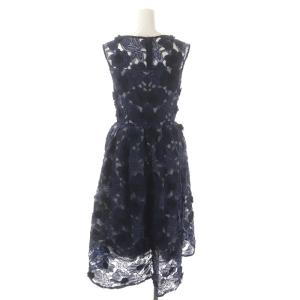 Chesty ワンピース レース ミモレ丈 ロング ノースリーブ Vネック 花モチーフ 刺繍 0 紺 ネイビー