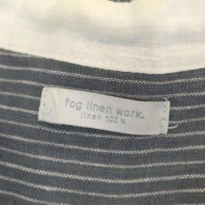 fog linen work リネンワンピース スタンドカラー ミモレ丈 ロング 長袖 ストライプ グレー オフホワイト