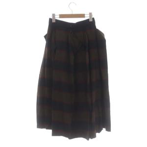 UN3D. ボーダーオリガミスカート タック フレア ロング 38 黒 茶 ダークピンク