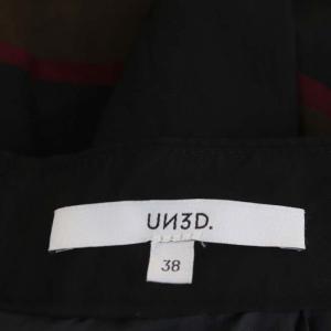 UN3D. ボーダーオリガミスカート タック フレア ロング 38 黒 茶 ダークピンク