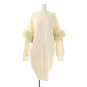 ファーニットワンピース コクーン ひざ丈 長袖 ウール フォックスファー F オフホワイト