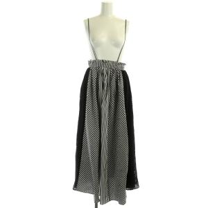 22SS ドッキングキャミワンピース ロング ストライプ ギンガムチェック カットワーク 1 黒 白 ブラック ホワイト