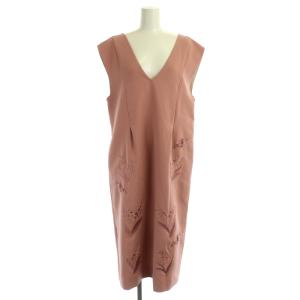 22SS Iライン刺繍ワンピース ロング ノースリーブ 深Vネック 1 ピンク