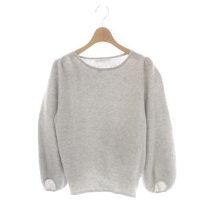片畦ボトルネックパフスリーブ プルオーバー ニット セーター 長袖 ウール 38 グレー ライトグレー