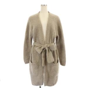 ヘアリーベルトニットカーディガン ラップカーディガン ロング ウール ラクーン フォックス ライトブラウン