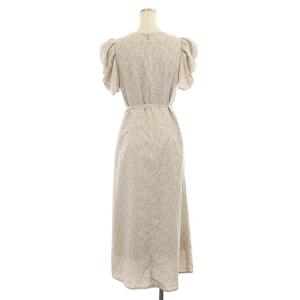 SNIDEL 23SS Sustainable ギャザープリントワンピース ロング 半袖 Vネック 総柄 0 ライトベージュ マルチカラー