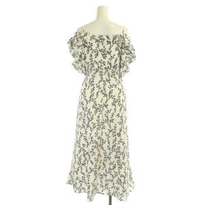 SNIDEL 23SS 2wayデザインプリントワンピース ロング 五分袖 ボタニカル柄 ストレッチ 1 アイボリー 黒 ブラック