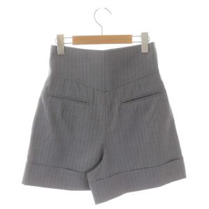 ELIN ウール混 ストライプ キュロットパンツ ショートパンツ タック 36 ライトグレー