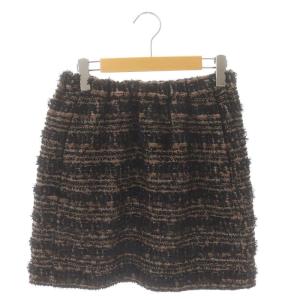 チェック柄ツイードスカート 台形 ミニ 36 茶 黒 ブラウン ブラック