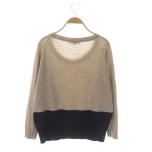 JOHN SMEDLEY クルーネックバイカラーニット セーター 長袖 S ライトブラウン 紺 ネイビー