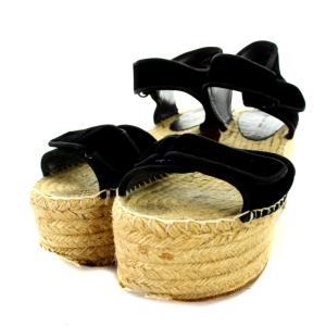 Scratch sandal wedge サンダル エスパドリーユ ウェッジソール ベルベット 38 25cm 黒 ブラック