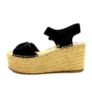 CELINE Scratch sandal wedge サンダル エスパドリーユ ウェッジソール ベルベット 38 25cm  黒 ブラック