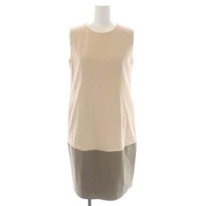 レイニーコクーン バイカラー ワンピース ノースリーブ ひざ丈 38 ピンクベージュ ライトブラウン 33376