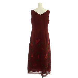 SYBILLA 刺繍 ノースリーブワンピース ロング タイト M ボルドー 赤 緑