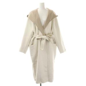 ビックフードリバーコート アウター ロング リボンベルト付き 38 白 ホワイト