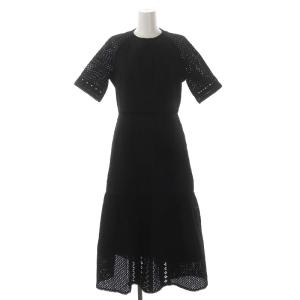コットンエンブレースワンピース ロング 五分袖 38 黒 ブラック