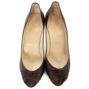Christian Louboutin パンプス リボン デザイン サテン ピンヒール 38 25cm 茶色 ブラウン