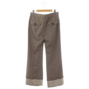 Chloe クロエ ウールストライプロールアップワイドパンツ タック 36 モカ