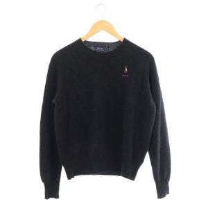 長袖ニット セーター 刺繍 ウール XS ダークグレー マルチカラー