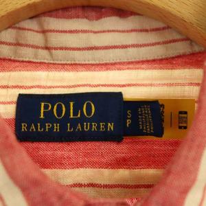 POLO RALPH LAUREN リネンシャツ ストライプ 長袖 SP 赤 レッド ライトベージュ