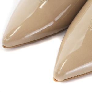 LANVIN en Bleu ポインテッドトゥバックストラップパンプス ローヒール エナメルレザー ロゴ 25.0cm オークエナメル LA3218BW02749